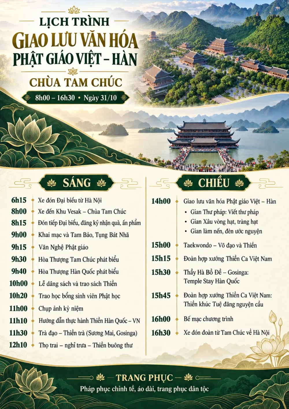 Lịch trình Giao lưu Văn hóa Phật giáo Việt – Hàn tại Chùa Tam Chúc