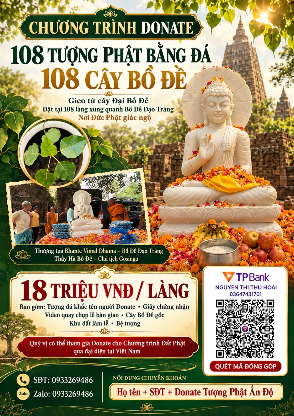 Chương trình Donate 108 tượng Phật bằng đá, 108 cây Bồ Đề